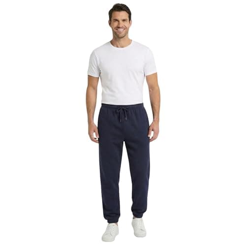 Image of INSIGNIA Mens Jogging Bottoms Fleece Pants Casual Trousers Elasticated Bottom (UK, Alpha, S, Regular, Regular, Navy Cuffed Hem)