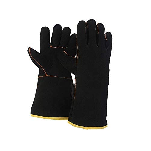 Image of FZTEY Heat Resistant Fire Proof Guant, Welding High Temperature Gloves, Stove Long Leather Welders Thermal Gauntlets For BBQ, Mig,Log Burner Woodburning, Fireplace(Black)