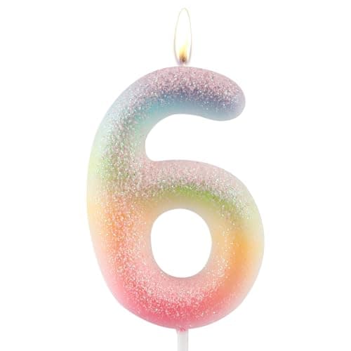 Image of Zolunu Glitter Colorful 6th Birthday Candle, Birthday Number 6 Candle Cake Toppers for Girl Women, Glitter Colorful Themed Party Decorations Supplies Birthday Gifts