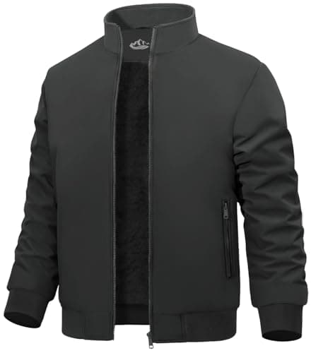 Image of Lonya Men's Bomber Jackets Fleece Winter Windproof Zip Up Warm Thermal Jacket Waterproof Casual Baseball Coats with Zipper Pockets, Dark Grey, XXL