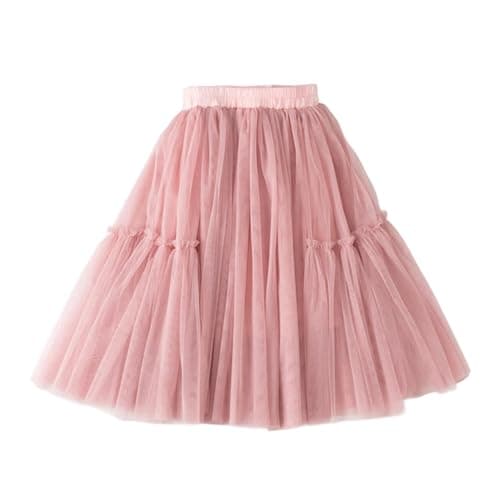 Image of Mud Kingdom Little Girls Skirt Layered Puffy Mesh Elastic Waist A-Line Long Skirts for Girl Pink 7-8 Years
