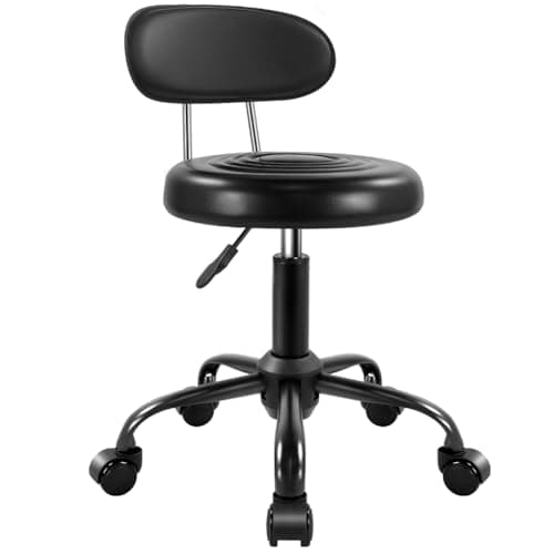 Image of WKWKER Rolling Stool with Wheels Swivel Stool with Back Height Adjustable Chair PU Leather Rolling stools Ideal for SPA Salon Home Office Drafting Work (Black)
