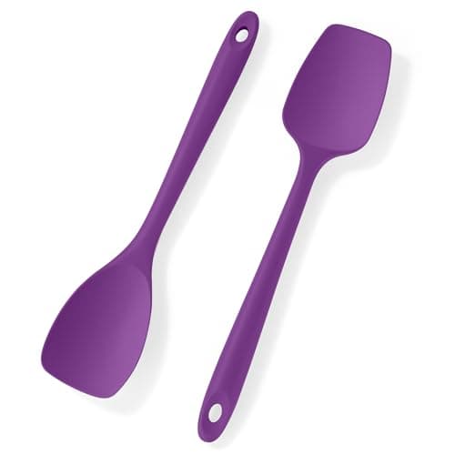 Image of U-Taste Silicone Spatula Spoon: 315℃ Heat Resistant Seamless Cooking Spoon Non-Stick Kitchen Scraper with Scoop Shape and Flexible Edge for Scraping Stirring Folding Flipping Serving (2 pcs, Purple)
