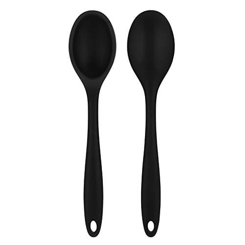 Image of Heyu-Lotus 2 Pcs Silicone Nonstick Kitchen Spoon Set, Heat-Resistant Cooking Spoons for Stirring Scooping and Mixing (Black)
