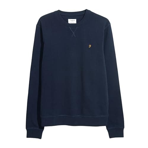 Image of Farah - Men's Tim Organic Cotton Crew Neck Sweatshirt, Slim Fit Dark Blue