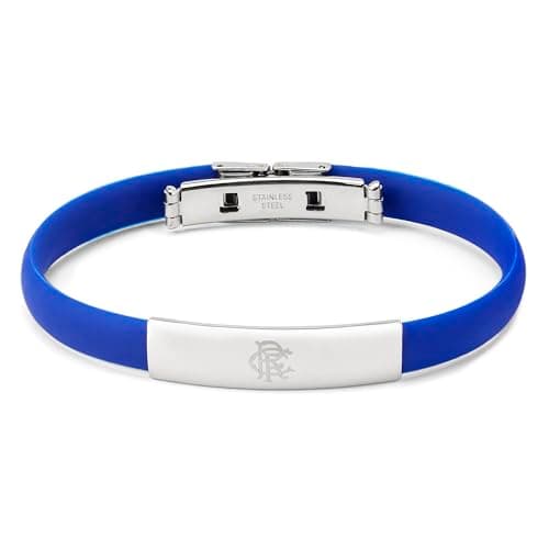 Image of The Gift Scholars Official Club Merchandise Rangers FC Crest Bracelet, Stainless Steel and Silicone Band, Official Football Merchandise