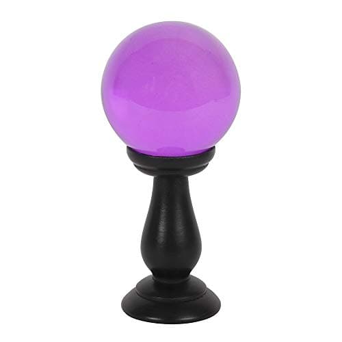 Image of Enchanting Small Purple Crystal Ball on Black Wooden Stand - 19.5cm x 9cm (1 Pc.) - Powerful Fortune Telling and Scrying Tool, Captivating Table Décor for Halloween