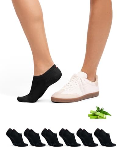 Image of DANISH ENDURANCE No Show Bamboo Socks, Low Cut Trainer Socks, Invisible, for Men and Women, Unisex, 6 Pack, Black, 9-12