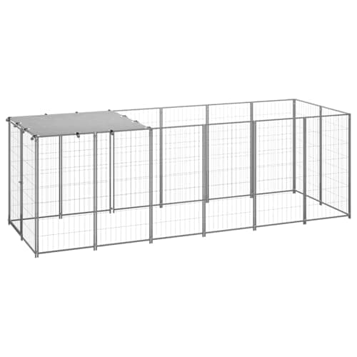 Image of "vidaXL Dog Kennel – Spacious Outdoor Exercise Play Area, Sturdy Steel Construction with Lockable Door and Weather- Roof - Silver"