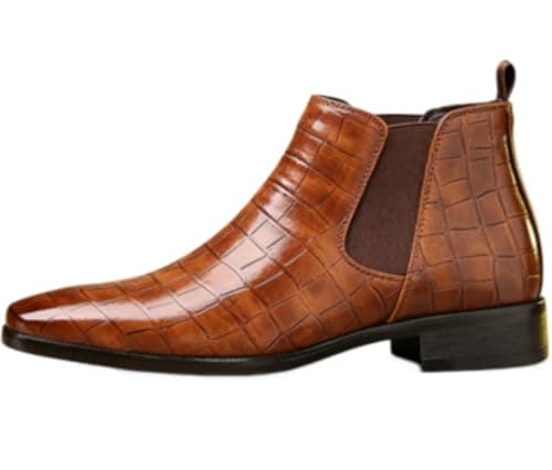 Image of udosy Male Cowboy Boots Mens Chelsea Ankle Boots Durable Leather Chelsea Boots Ankle High Dress Shoes (light brown,10.5)