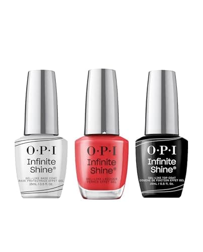 Image of OPI Infinite Shine Long-wear Nail Polish, Gel-Like Nail Varnish with no UV lamp needed, 3-Step System for up to 11 days of vibrant colour, Base Coat & Nail Polish & Top Coat, Cajun Shrimp, 3x 15ml