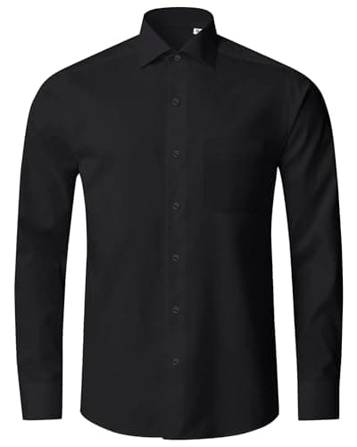 Image of Alimens & Gentle Mens Shirt Black Dress 4-Way Stretch Long Sleeve Business Casual Regular Fit Button Down Formal Shirts with Pocket M