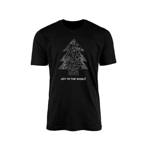 Image of Joy to The World Black Christmas T-Shirt Top Tee - Novelty Music 80's English Rock Pop Band Father Christmas Tree Festive Holiday Santa Xmas Present Gift (3XL, Black)