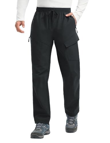 Image of baleaf Mens Fleece Lined Trousers Ski Snow Pants Thermal Softshell Trouser Water Resistant Cargo Golf Hiking Walking with Zipper Pockets Black XL