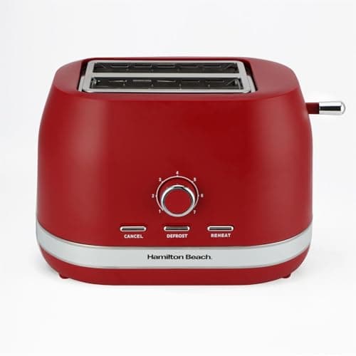 Image of Hamilton Beach Toaster 2 Slice, Ella, 800W, Wide Slots, 7 Variable Browning Levels, Defrost, Cancel & Reheat Settings, Removable Crumb Tray, Integrated Cord Storage, Matte Red - HBT1322MR