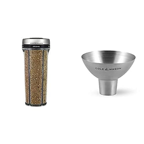 Image of Cole & Mason H122114 Saunderton Herb & Spice Storage Shaker | Herbs Included/Cole & Mason H611928CS Dover Stainless Steel Funnel | Bundle