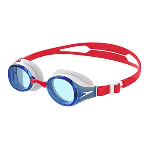Image of Speedo Unisex-Youth Junior Hydropure Mirror Swimming Goggles | Swim Training | Anti-fog | UV Protection, Red/White/Blue, One Size