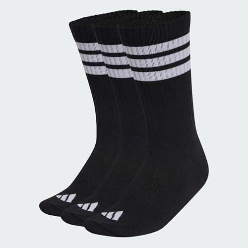 Image of adidas Unisex 3STRIPES CUSHIONED SPORTSWEAR CREW SOCKS 3 PAIR PACK, black/white/white, 6.5-8
