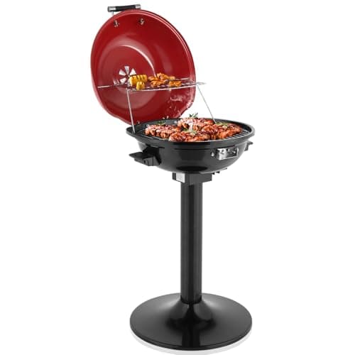 Image of Outopee Electric BBQ Grill, Portable Removable Stand Barbecue Grill with Double Layer Design, Detachable Pull-out Drip Tray for Kitchen Garden Patio Balcony Outdoor & Indoor Use, 1600W, Red