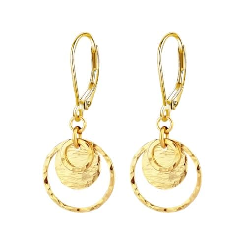 Image of Hanaoops Drop Earrings for Women Hypoallergenic Round Circle Hoop Dangle Earrings Vintage Boho Lightweight Flat Round Geometry Earrings Statement Chic Jewellery Presents for Birthday Anniversary (JS)