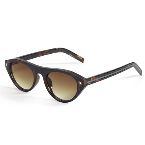 Image of TJUTR Oval Cat Eye Sunglasses for Women, 90s Trendy Retro Oval Sunglasses, Cateye Frame with UV Protection for Driving Travel