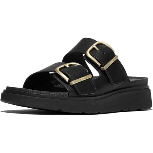 Image of FitFlop Women's Gen-FF Buckle Two-Bar Leather Slides, Black, 9