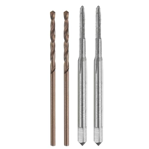 Image of sourcing map Tap and Drill Bit Set, 2pcs M2 x 0.4 Metric Straight Flute Thread Screw Taps & 2pcs 1.5mm Twist Drill Bits, Uncoated/Roasted Yellow HSS-6542/M35 HSS-CO Tapping Threading Tool