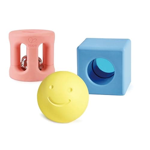 Image of Hape Geometric Rattles - Baby Rattle Trio - Made with Rice - Baby Sensory Toy with Soft Sound, 0M+