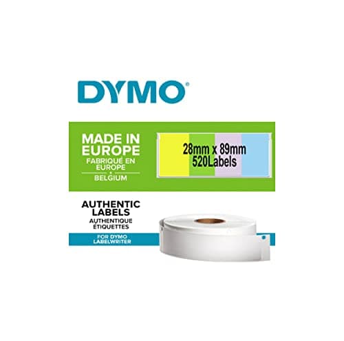 Image of DYMO Authentic LabelWriter Address Labels | 28mm x 89mm | Assorted Colours | 4 Rolls of 130 Easy-Peel Labels (520 labels) | Self-Adhesive | for LabelWriter Label Makers