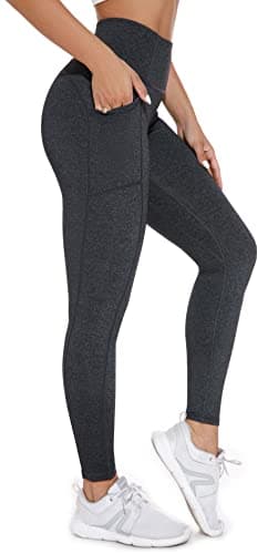 Image of OVRUNS High Waist Gym Leggings for Women Yoga Pants with Pockets Workout Running Compression Leggings for Women - Heather Grey - S