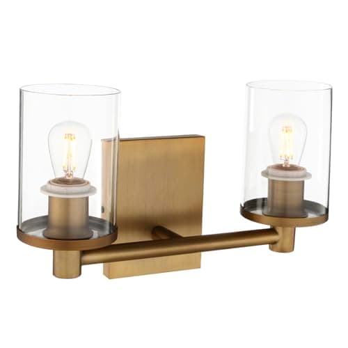 Image of Yosoan 2 Lights Modern Vintage Wall Light, Industrial Vanity Lighting with Glass Lampshade, Double Wall Lamp Indoor Home Lights Fixture, Up Candle Light for Bedroom, Kitchen, Living Room (Gold)