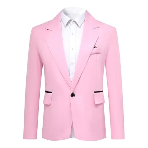 Image of YOUTHUP Men's Casual Sports Blazer Lightweight Regular Fit 1 Button Business Suit Jacket, Pink, XXL