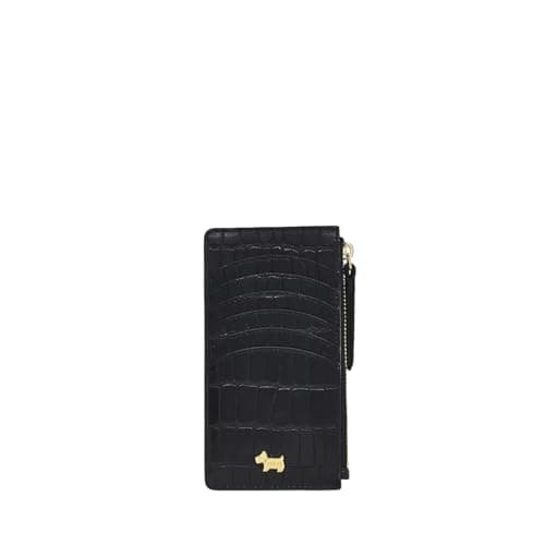 Image of Radley London Angel Lane Medium Ziptop Coin Purse for Women, in Black Faux Crocodile-Effect Leather, with 6 Interior Card Slots
