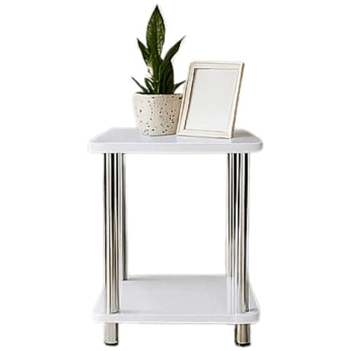 Image of AAMEN Living Room White Side Table With Metal Legs 2 Tier White Gloss Side Tables For Small Spaces Coffee Table For Living Room Small Hallway Table Home Decor