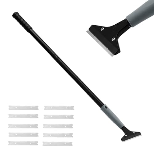 Image of FullMonty Heavy Duty 4-inch Carbon Steel Blade Floor Scraper, 10 Blades, 45-inch Long PVC Handle, Sturdy and Durable, Removes Tile, Linoleum, Carpet, Paint Quickly and Easily
