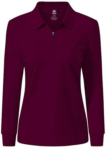 Image of MoFiz Women's Polo Top Long Sleeve Moisture Wicking Sport Golf Polo Shirts for Ladies Wine-red Size L