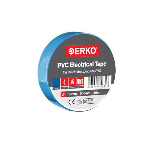 Image of ERKO Electrical Insulation Tape Blue 3/4in x 66ft PVC Wiring Repair, Flexible with Strong Adhesive Force, Chemical Resistant (19mm x 20m)
