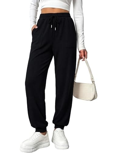 Image of Marvmys Joggers for Women Baggy Sweatpants with Pockets Tracksuit Jogging Bottoms High Waist Cargo Trousers Drawstring Workout Sport Black M