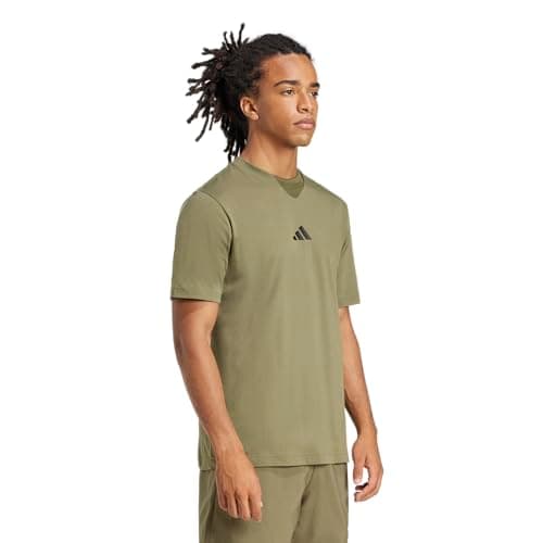 Image of adidas Men's Essentials Small Logo Single Jersey TEE, Olive strata/Black, XS