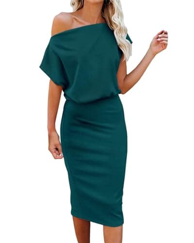 Image of Dressmine Womens Prom Dress Off The Shoulder Batwing Summer Short Sleeve Party Bridesmaid Dresses Green Size 18