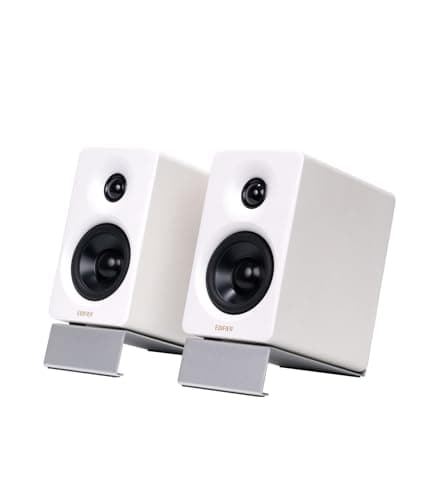 Image of Edifier M60 Compact Desktop Speakers 2.0: Bluetooth 5.3, 66W RMS, Hi-Res Wireless Audio, LDAC, 3” Mid Bass & 1” Tweeter, USB-C/AUX Inputs, Multimedia Speaker with Stands for PC Gaming & Music – White