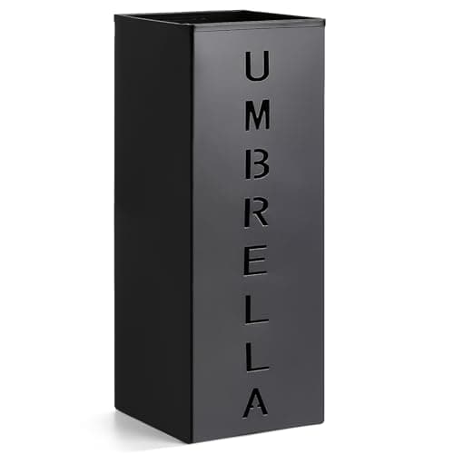 Image of Hiceeden Square Metal Umbrella Holder, Free Standing Umbrella Rack Stand for Indoor Entryway, Umbrella Canes Walking Sticks Storage Bin for Office, Home, Hotel, Shop, 6.3" x 6.3" x 16.5", Black
