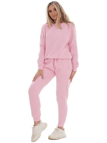 Image of BRAND KRUZE Womens Tracksuit Set Crew Neck Long Sleeve Sweatshirt and Casual Elasticated Joggers Set (UK, Alpha, L, Regular, Regular, Pink)