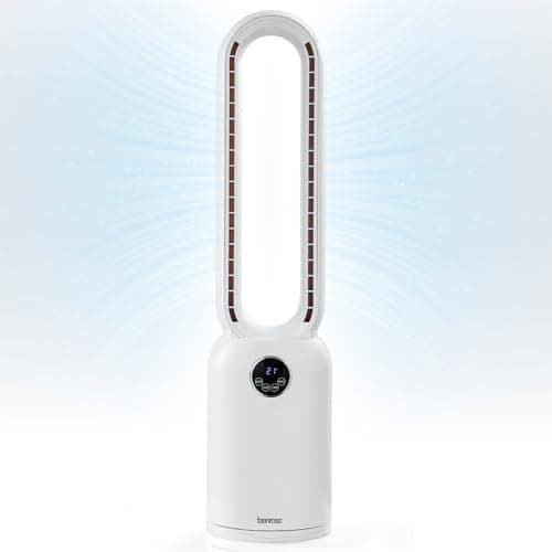 Image of Benross Bladeless Tower Fan with Remote Control, 3 Speed Settings, 12 Hour Timer, Wide Oscillation, LED Display, HEPA Filter, Standing & Desk Fan for All Rooms, 60W, 88 x 21 x 21cm (38020)