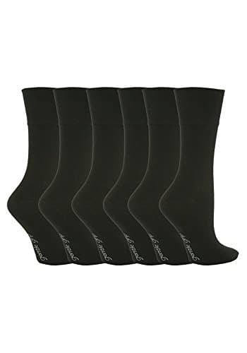 Image of Gentle Grip - 6 Pairs of Cotton Rich Everyday Ladies Non Elastic Socks | Soft Top (4-8 UK, GG67 Black)