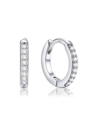 Image of PROSTEEL Huggie Hoop Earrings for Women, Hypoallergenic 925 Sterling Silver Post Lightweight Small Sleeper Cartilage Earrings Tiny Cubic Zirconia Hoops 8mm (With Gift Box)