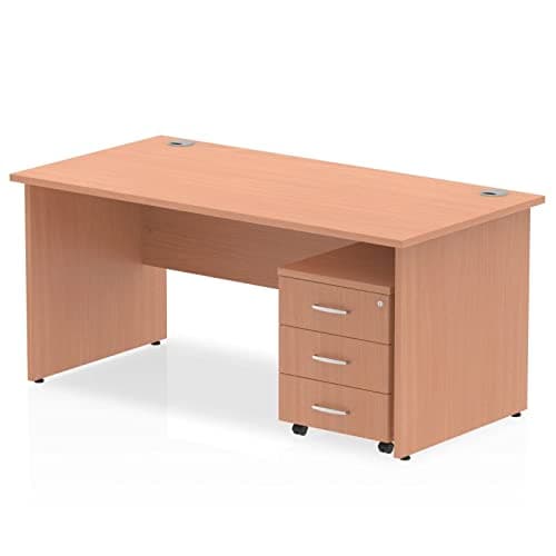 Image of DYNAMIC Impulse Panel End Straight Desk With Mobile Pedestal Beech 3 Drawer 1600