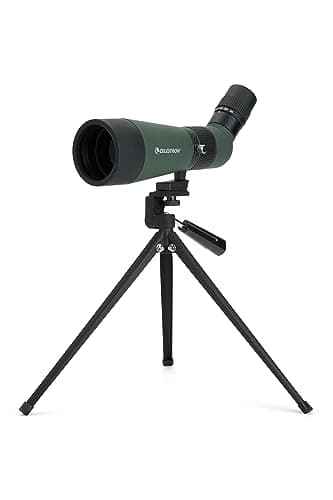 Image of Celestron 52422 LandScout 60mm Angled Spotting Scope with Rubber Armour, Fully Coated Optics, 12–36x Zoom Eyepiece, Tabletop Tripod and Smartphone Adapter, Green