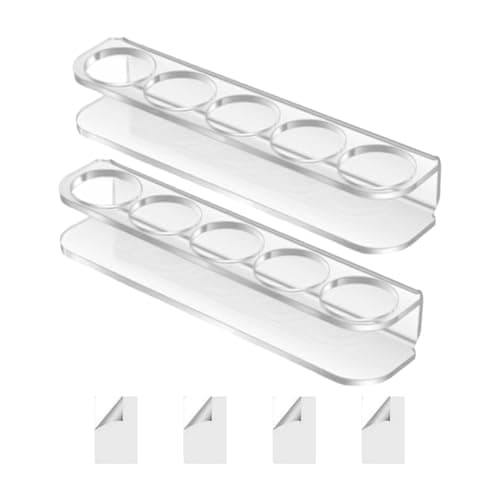 Image of Small Fridge Bottle Holder - Set of 2 Acrylic Wall Mounted Storage Brackets | 5 Slot Refrigerator Bottle Organizer Fits 2.5cm 1 Inch Diameter | Ad Holder
