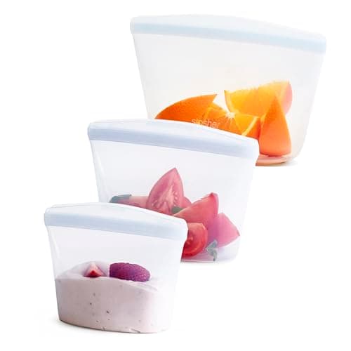 Image of Stasher Premium Reusable Silicone Clear Bag, Set of 3, Food Storage, Eco-Friendly, Durable, Durable, Leakproof, BPA-Free, for Kitchen or Travel